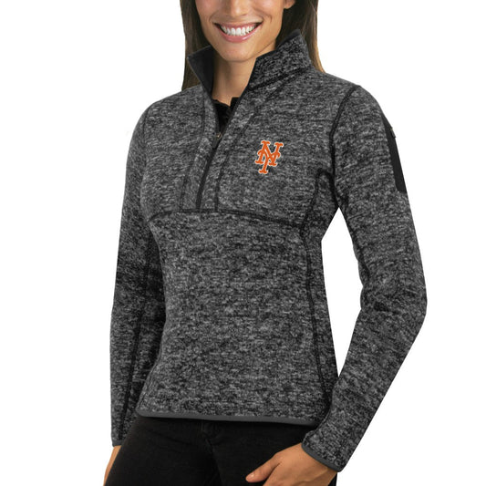 New York Mets Antigua Women's Fortune Half-Zip Pullover Sweater - Heathered Charcoal