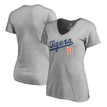 Detroit Tigers Women's Core Wahconah V-Neck T-Shirt - Heather Gray