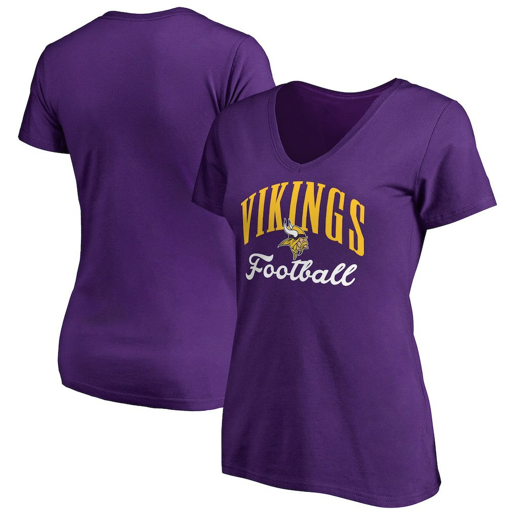 Minnesota Vikings Women's Victory Script V-Neck T-Shirt -Purple for sale