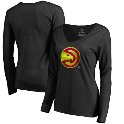 Atlanta Hawks Women's Midnight Mascot Long Sleeve V-Neck T-Shirt - Black cheap