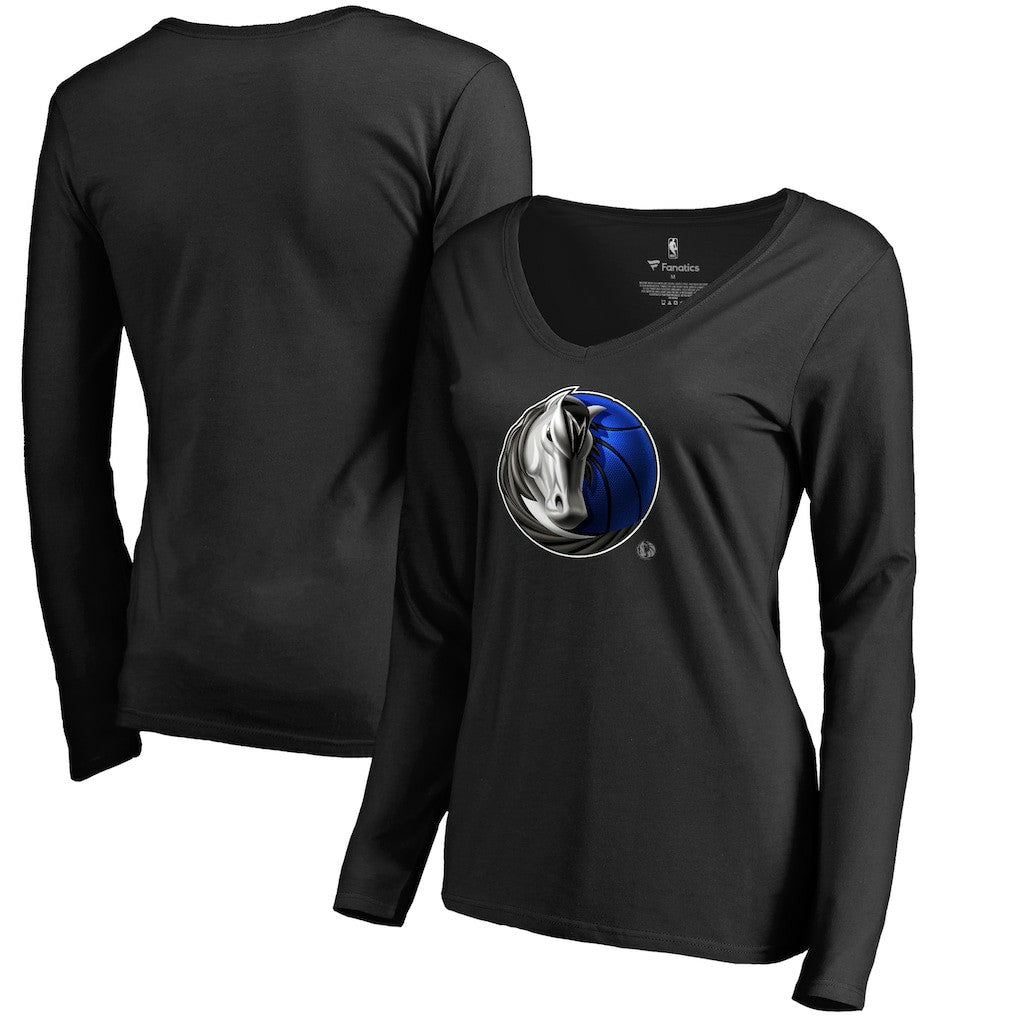 Dallas Mavericks Women's Midnight Mascot Long Sleeve V-Neck T-Shirt sale - Black for sale