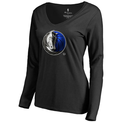 Dallas Mavericks Women's Midnight Mascot Long Sleeve V-Neck T-Shirt sale - Black for sale