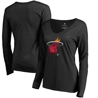 Miami Heat Women's Midnight Mascot Long Sleeve V-Neck T-Shirt - Black on sale