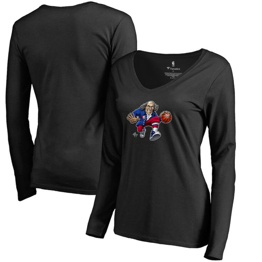 Philadelphia 76ers Women's Midnight Mascot Long Sleeve V-Neck T-Shirt - Black online