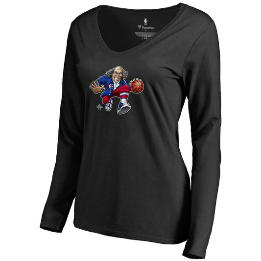 Philadelphia 76ers Women's Midnight Mascot Long Sleeve V-Neck T-Shirt - Black online