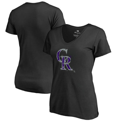Colorado Rockies Women's Splatter Logo V-Neck T-Shirt - Black