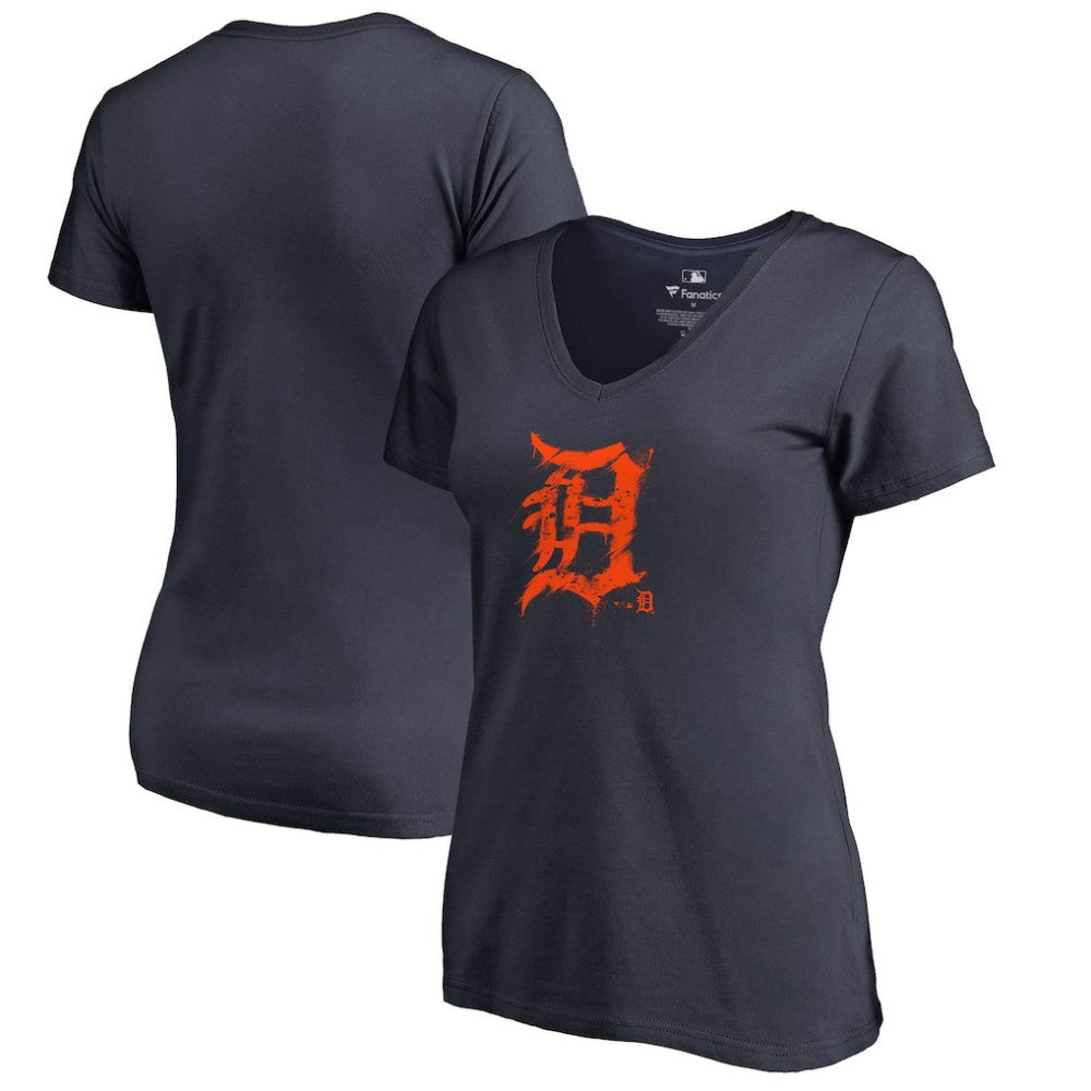 Detroit Tigers Women's Splatter Logo V-Neck T-Shirt - Navy