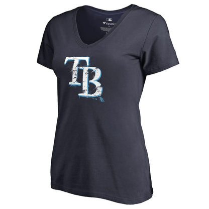 Tampa Bay Rays Women's Splatter Logo V-Neck T-Shirt - Navy