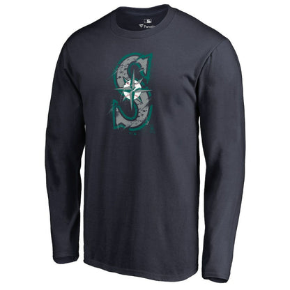 Seattle Mariners Splatter Logo Long Sleeve T-Shirt - Navy