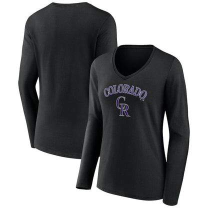 Colorado Rockies Women's Team Lockup Slim Fit Long Sleeve V-Neck T-Shirt - Black