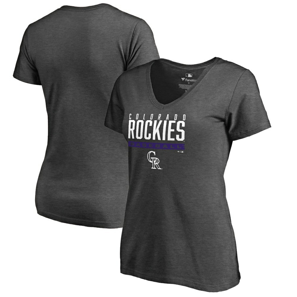 Colorado Rockies Women's Win Stripe V-Neck T-Shirt - Ash