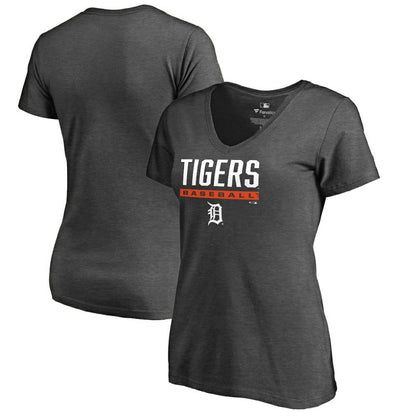 Detroit Tigers Women's Win Stripe V-Neck T-Shirt - Ash