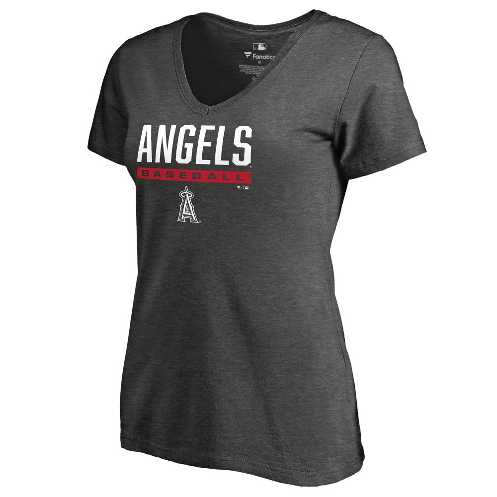 Los Angeles Angels Women's Win Stripe V-Neck T-Shirt - Ash