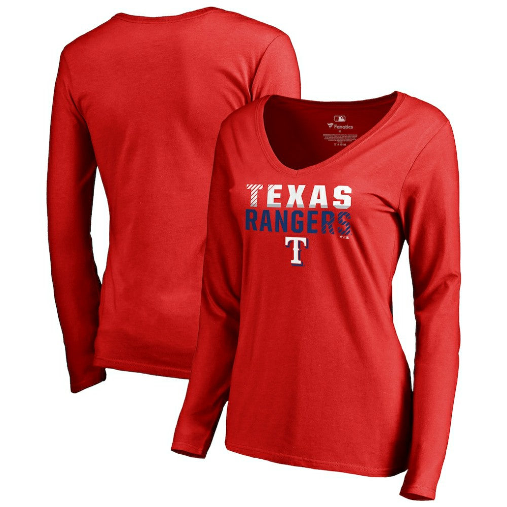 Texas Rangers Women's Fade Out V-Neck Long Sleeve T-Shirt - Red
