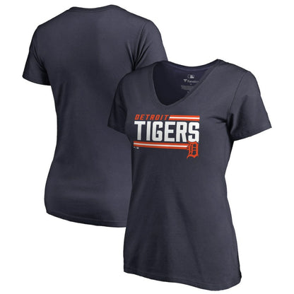 Detroit Tigers Women's Onside Stripe V-Neck T-Shirt - Navy