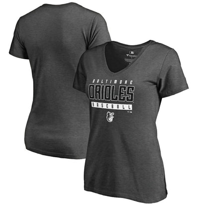 Baltimore Orioles Women's Charcoal Stack V-Neck T-Shirt - Ash