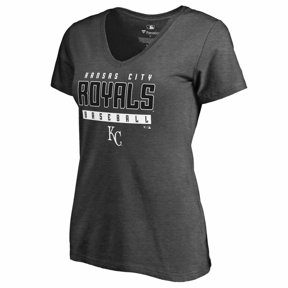 Kansas City Royals Women's Charcoal Stack V-Neck T-Shirt - Ash