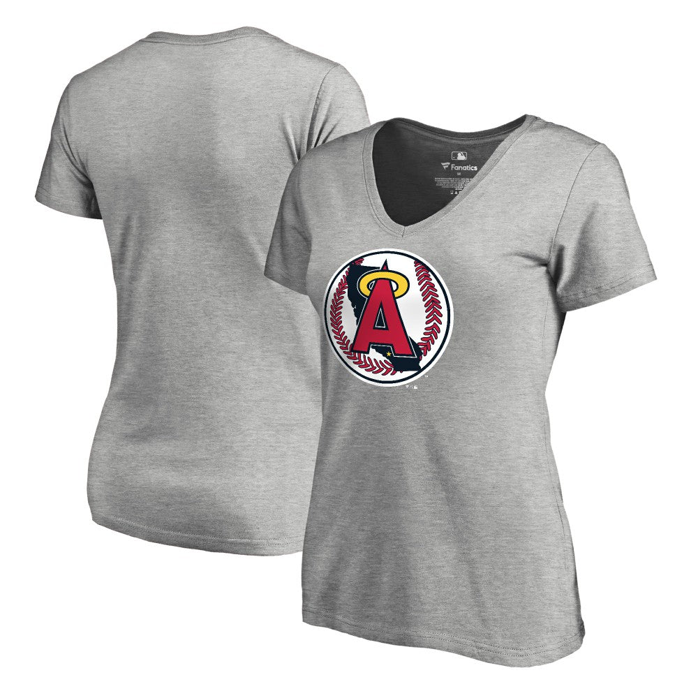 California Angels Women's Cooperstown Collection Vintage Forbes V-Neck T-Shirt - Heathered Gray
