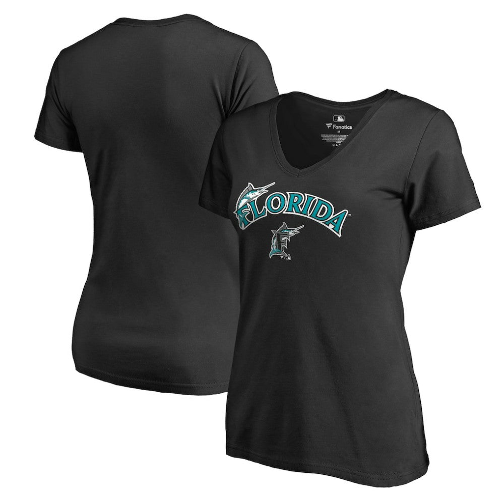 Florida Marlins Women's Core Wahconah V-Neck T-Shirt - Black