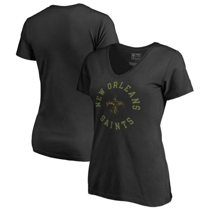 New Orleans Saints Women's Camo Collection Liberty V-Neck T-Shirt - Black on sale