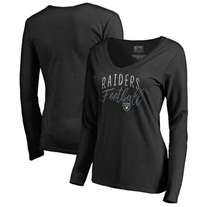 Las Vegas Raiders Women's Graceful Long Sleeve V-Neck T-Shirt - Black outlet