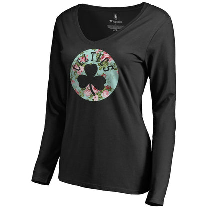 Boston Celtics Women's Lovely V-Neck Long Sleeve T-Shirt - Black discount