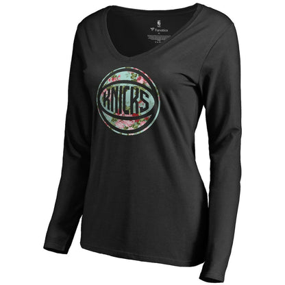 New York Knicks Women's Lovely V-Neck Long Sleeve T-Shirt - Black shop