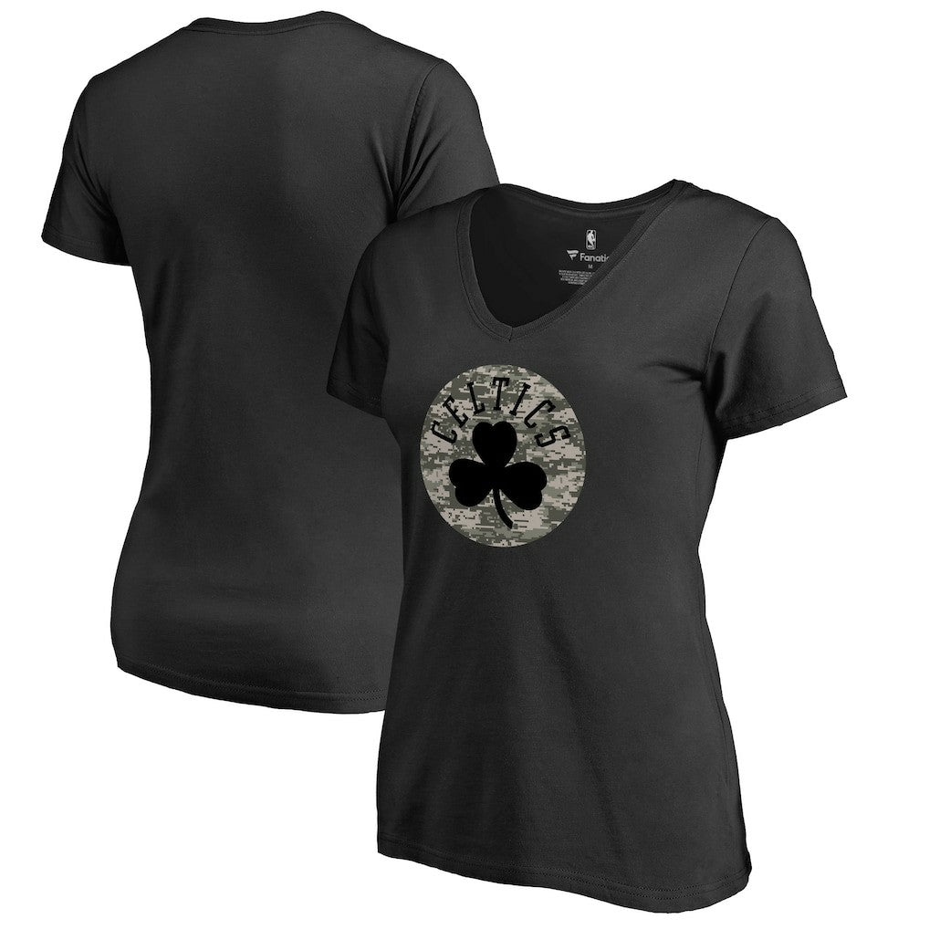 Boston Celtics Women's Cloak Camo V-Neck T-Shirt - Black shop