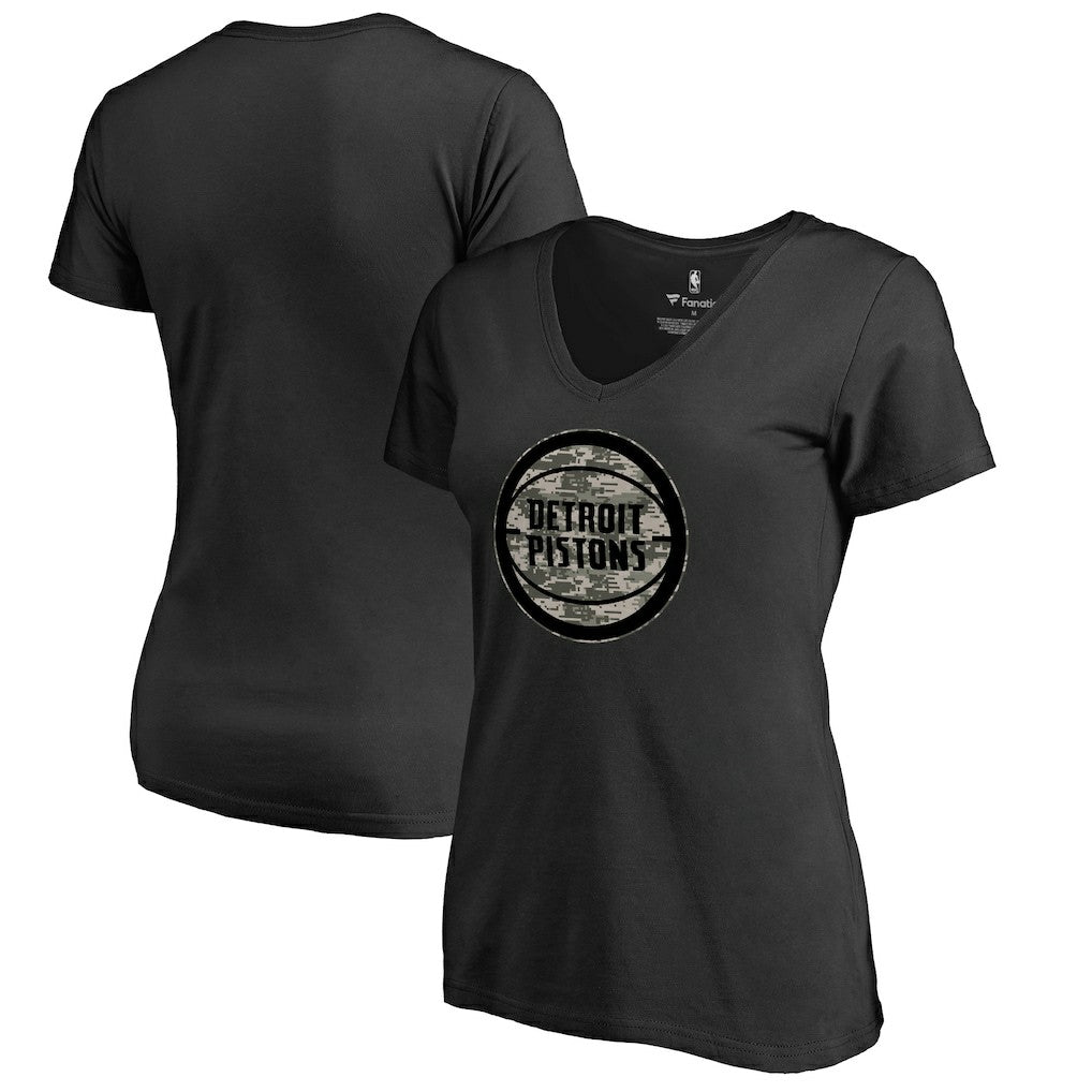 Detroit Pistons Women's Cloak Camo V-Neck T-Shirt sale - Black discount