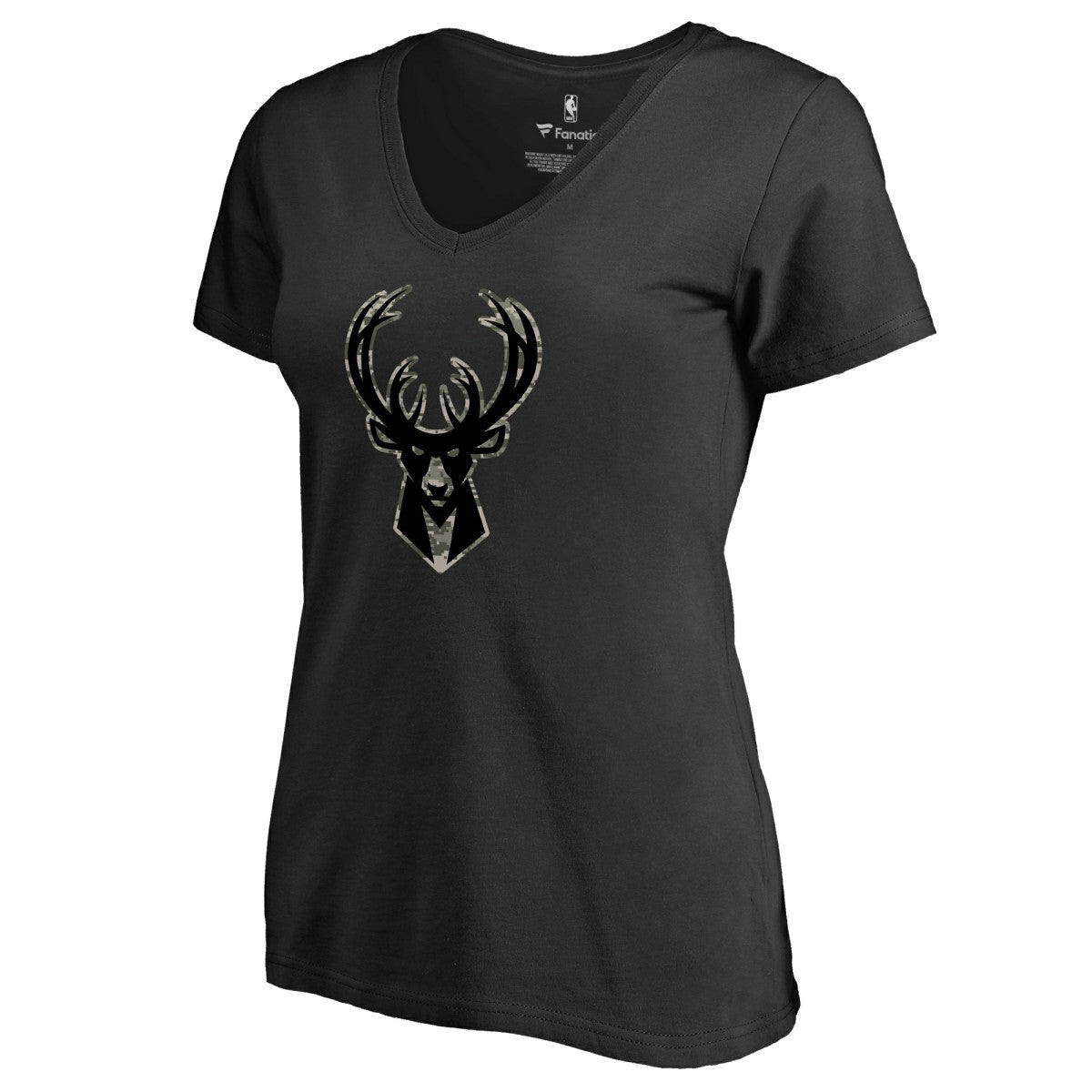 Milwaukee Bucks Women's Cloak Camo V-Neck T-Shirt - Black outlet