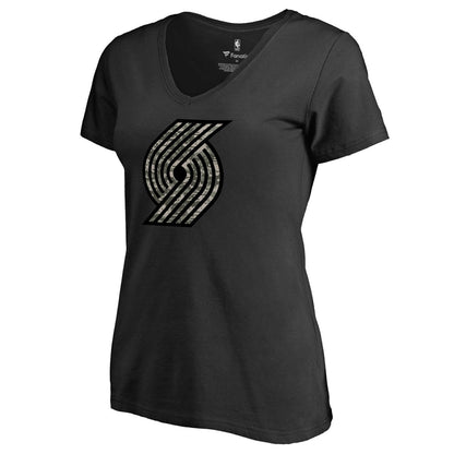 Portland Trail Blazers Women's Cloak Camo V-Neck T-Shirt - Black online