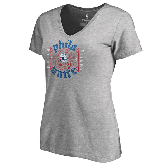 Philadelphia 76ers Women's Hometown Collection Unite V-Neck T-Shirt - Heather Gray on sale