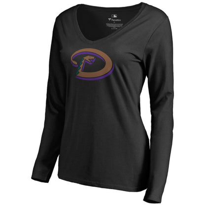 Arizona Diamondbacks Women's Cooperstown Collection Forbes Long Sleeve V-Neck T-Shirt - Black