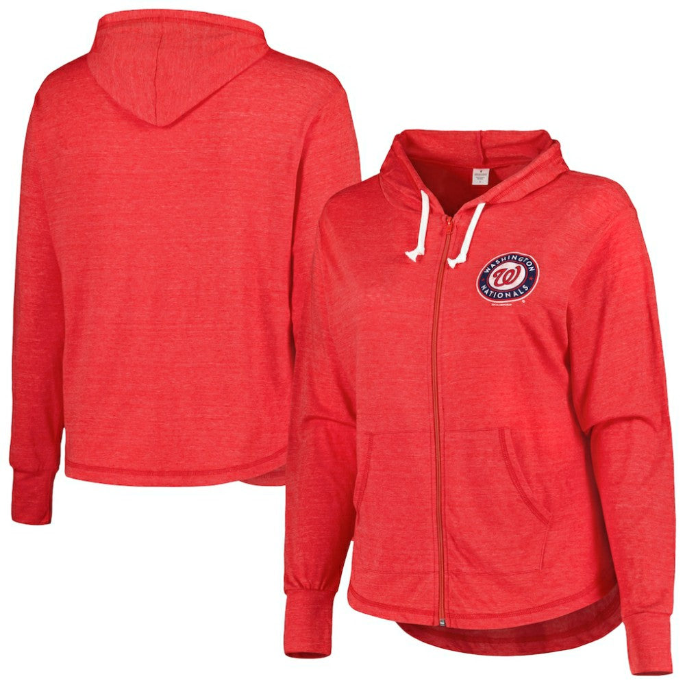 Washington Nationals Soft as a Grape Women's Plus Size Full-Zip Lightweight Hoodie Top - Red