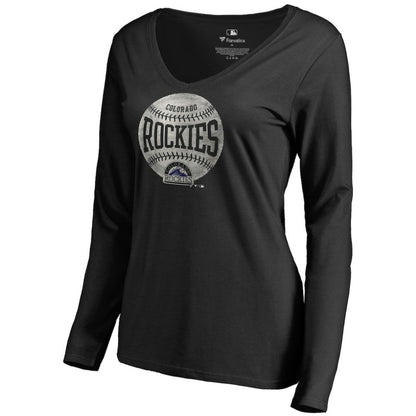 Colorado Rockies Women's Cooperstown Collection Slider Long Sleeve V-Neck T-Shirt - Black
