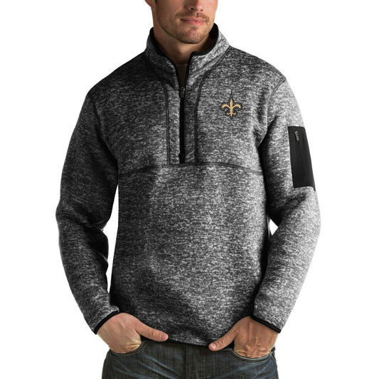 New Orleans Saints Antigua Fortune Big & Tall Quarter-Zip Pullover Jacket - Heather Black outlet