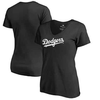 Los Angeles Dodgers Women's Team Wordmark V-Neck T-Shirt - Black
