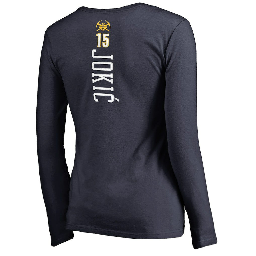 Nikola Jokic Denver Nuggets Women's Team Backer Name & Number Long Sleeve V-Neck T-Shirt sale - Navy outlet