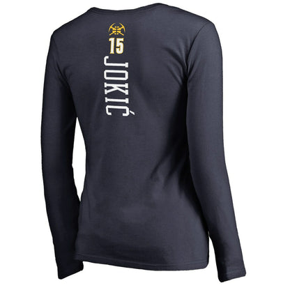 Nikola Jokic Denver Nuggets Women's Team Backer Name & Number Long Sleeve V-Neck T-Shirt sale - Navy outlet