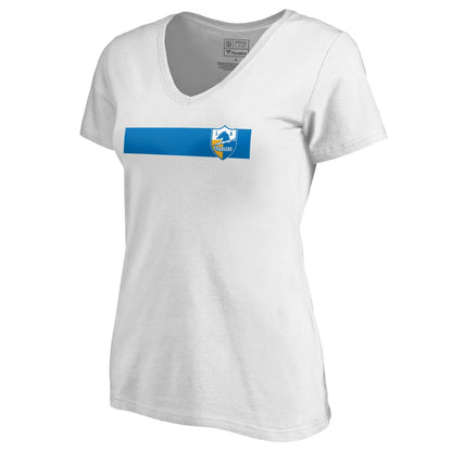Los Angeles Chargers Women's Vintage Rugby Stripe V-Neck T-Shirt - White on sale
