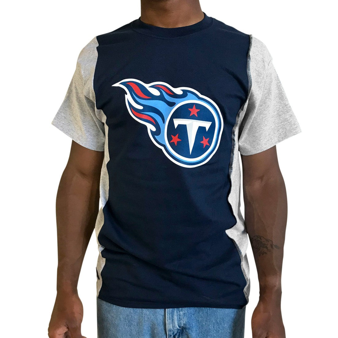 Tennessee Titans Refried Apparel Sustainable Upcycled Split T-Shirt - Navy/Gray outlet