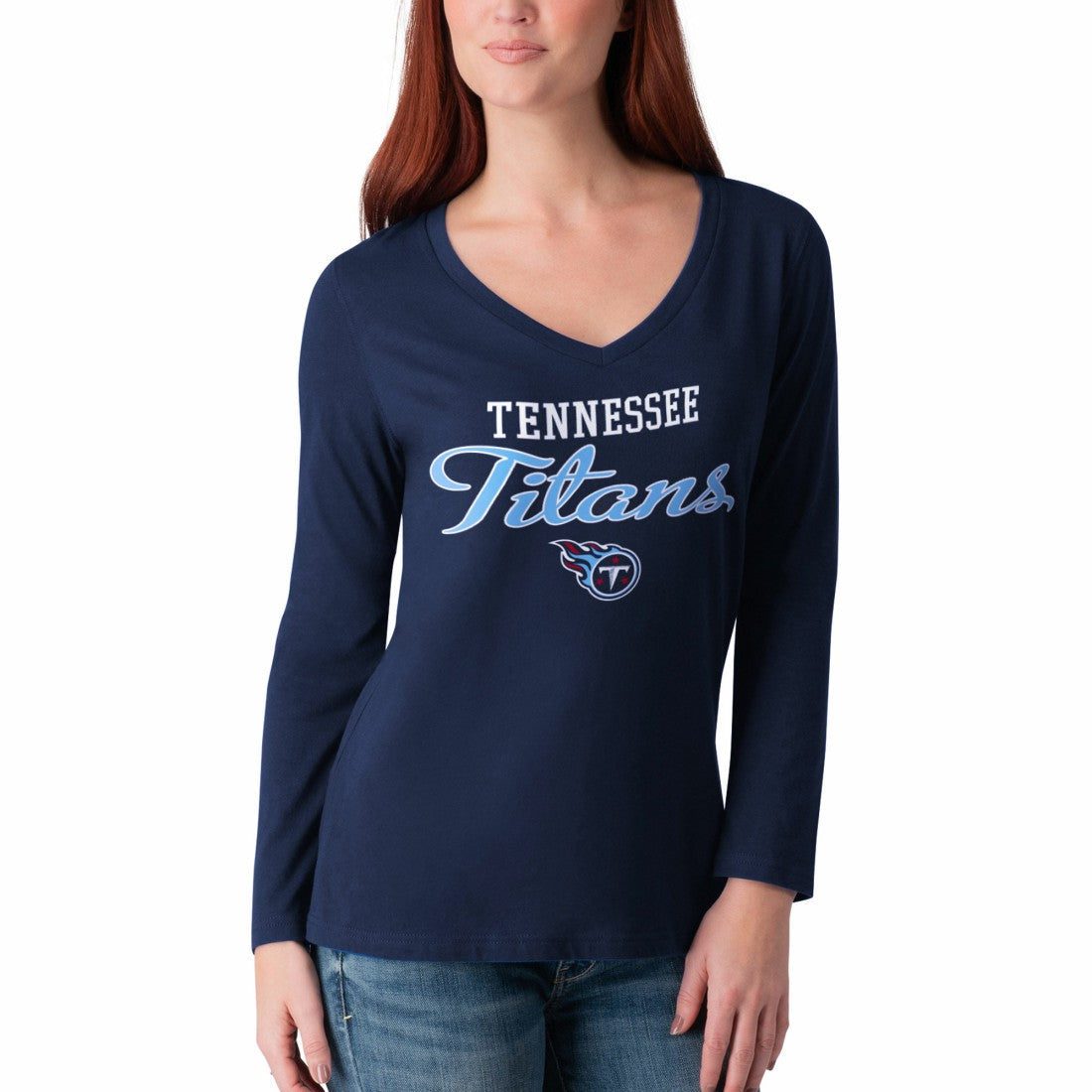 Tennessee Titans G-III 4Her by Carl Banks Women's Post Season Long Sleeve V-Neck T-Shirt - Navy for sale