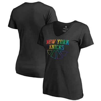 New York Knicks Women's Team Pride Wordmark V-Neck T-Shirt - Black online