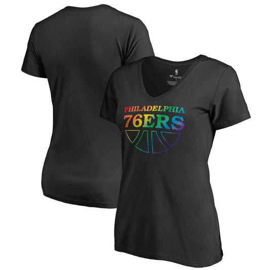 Philadelphia 76ers Women's Team Pride Wordmark V-Neck T-Shirt - Black shop