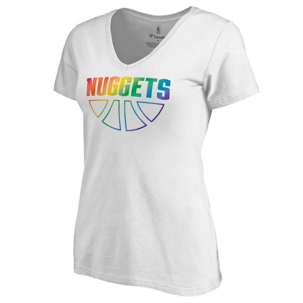 Denver Nuggets Women's Team Pride Wordmark V-Neck T-Shirt sale - White cheap
