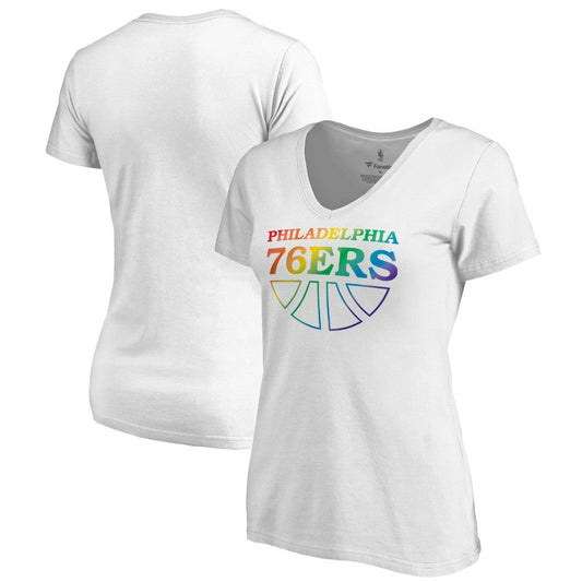 Philadelphia 76ers Women's Team Pride Wordmark V-Neck T-Shirt - White outlet