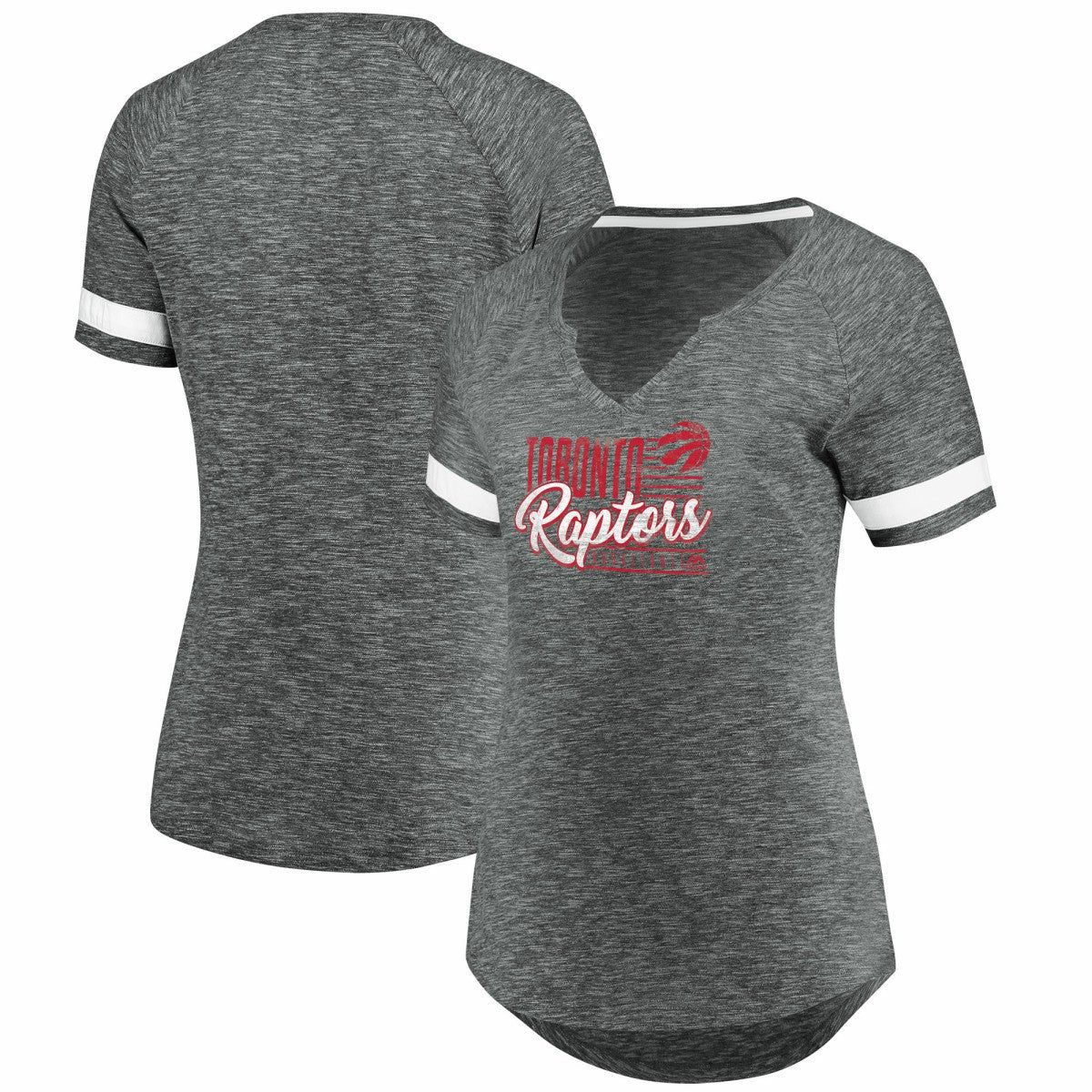 Toronto Raptors Women's Showtime Winning With Pride Notch Neck T-Shirt - Gray/White | Fanatics outlet
