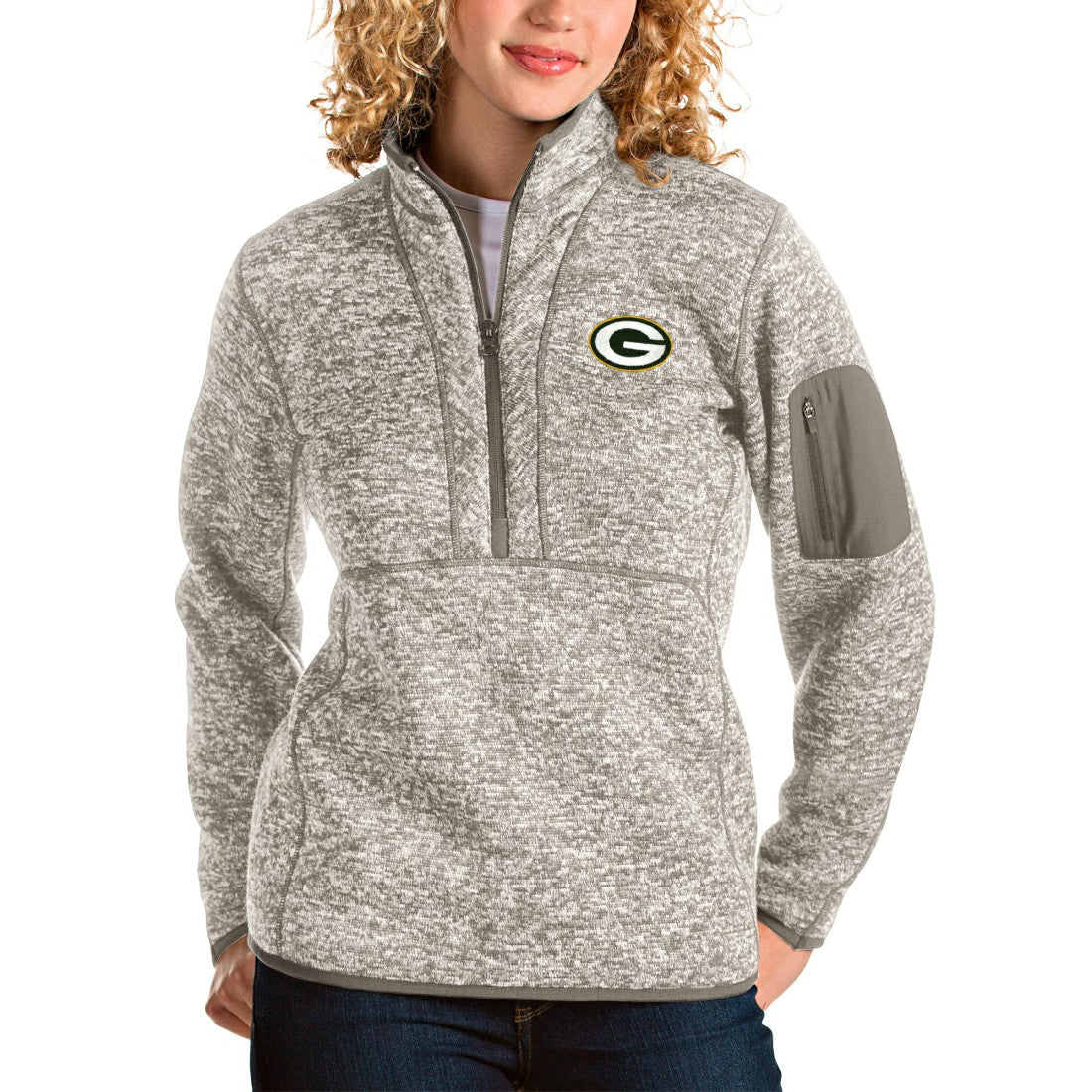 Green Bay Packers Antigua Women's Fortune Half-Zip Pullover Jacket - Oatmeal sale
