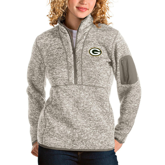 Green Bay Packers Antigua Women's Fortune Half-Zip Pullover Jacket - Oatmeal sale