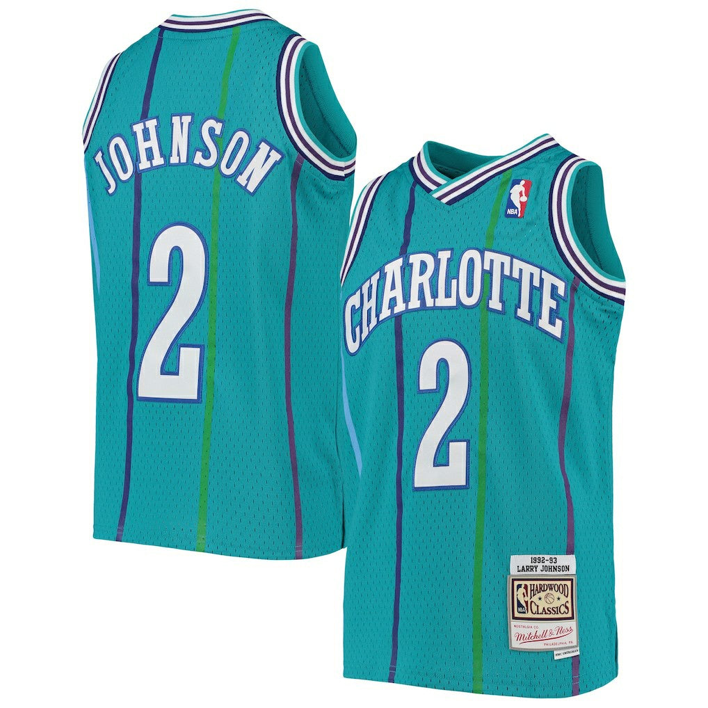 Larry Johnson Charlotte Hornets Youth 1992/93 Hardwood Classics Swingman Jersey - Teal | Mitchell & Ness for sale
